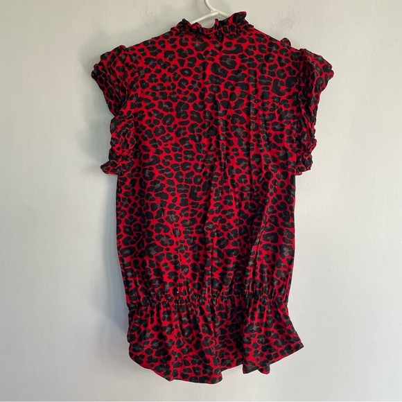 Zadig & Voltaire Tibo Print Leopard Ruffle Red Black Sleeveless Tassel Size S - Picture 4 of 12